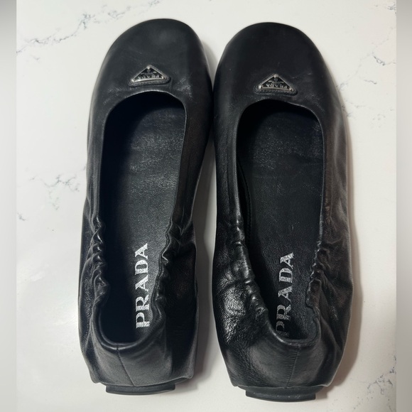 Prada Shoes - Prada Nappa Leather Triangle Logo Ballet Flats Black EU 40 | Box + Dust Bags